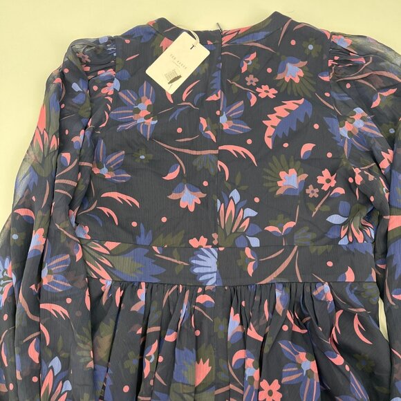 Ted Baker Stephanie Floral Print Blouse Size 4 Keyhole Detail Sheer Long Sleeve - Picture 8 of 16
